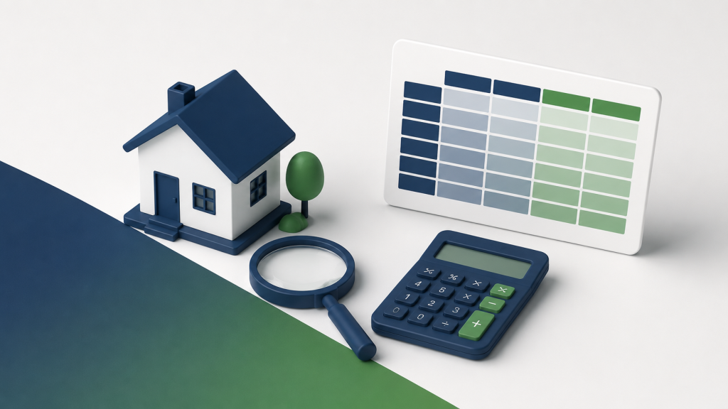 Errores hipoteca — análisis financiero con calculadora, lupa y tabla de datos